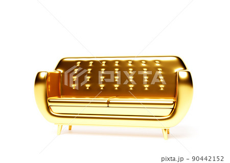 3d illustration of an golden sofa in a retro 60s style on a white background 3d illustration of an golden sofa in a retro 60s style on a white background 90442152