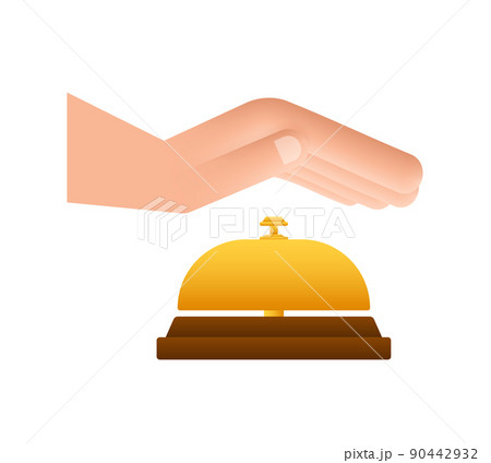 Realistic gold icon of reception bell on white backdrop. Customer help 90442932