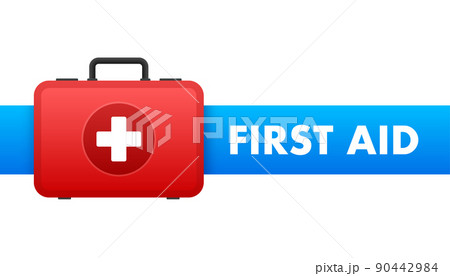 Cartoon icon with red first aid on white background for medical design. Flat vector illustration Cartoon icon with red first aid on white background for medical design. Flat vector illustration 90442984