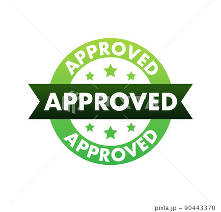 Approved medal. Round stamp for approved and tested product, software and services. Vector stock illustration 90443370