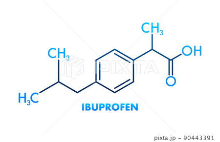 Ibuprofen formula. Concept of medicine and pharmacy. Vector illustration Ibuprofen formula. Concept of medicine and pharmacy. Vector illustration 90443391