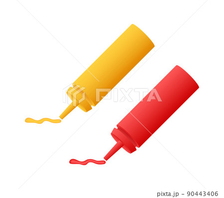 Red ketchup and yellow mustard bottle on white background. Vector illustration design. Isolated cartoon vector illustration 90443406
