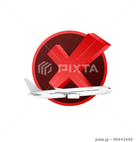 Flat style flight cancelled for design. No flying on white background, prohibit sign 90443409