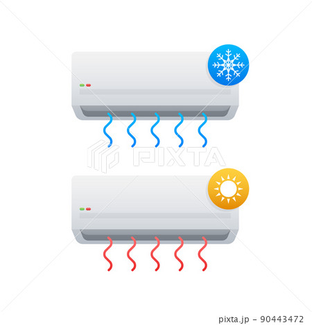 Air conditioner with cold and warm air in flat style. Vector icon. Abstract air conditioner for promo design 90443472