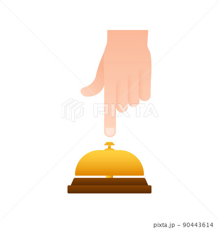 Realistic gold icon of reception bell on white backdrop. Customer help 90443614
