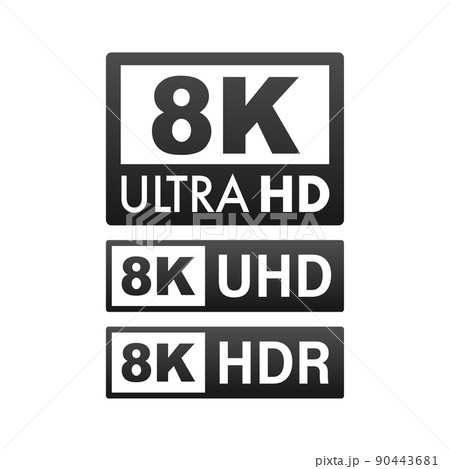 8K Ultra HD label. High technology. LED television display. Vector illustration 90443681