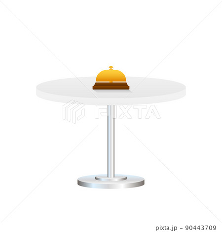 Realistic gold icon of reception bell on white backdrop. Customer help 90443709