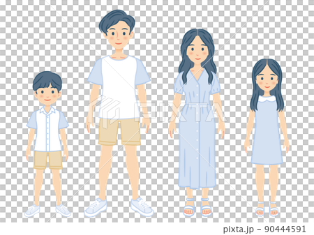 Family of 4 summer outfit illustrations 90444591