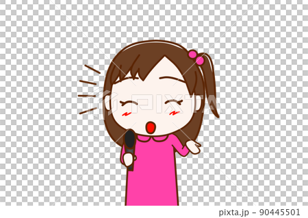 (上身前)用麥克風微笑採訪的女孩 (上身前)用麥克風微笑採訪的女孩 90445501