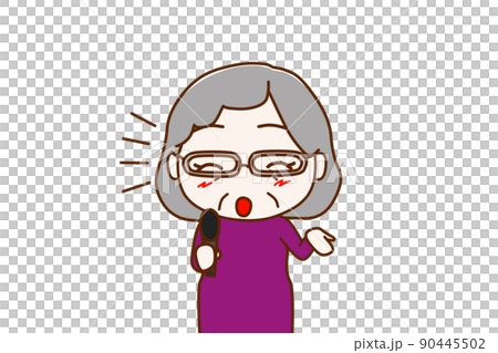 (上半身正面)笑顔でマイクを使ってインタビューする高齢の女性 (上半身正面)笑顔でマイクを使ってインタビューする高齢の女性 90445502