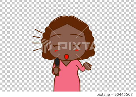 (Front of upper body) African woman interviewing with a smile using a microphone (Front of upper body) African woman interviewing with a smile using a microphone 90445507