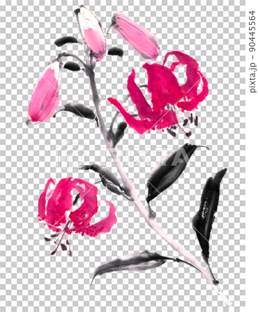 水墨画技法で描いたカノコユリ 90445564