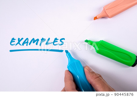 Examples. Text on a white background. Colored markers Examples. Text on a white background. Colored markers 90445876