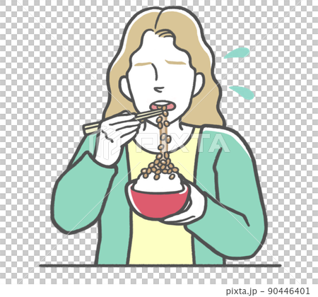 日本食の納豆が苦手で、無理に食べる外国人女性 日本食の納豆が苦手で、無理に食べる外国人女性 90446401