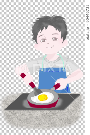 人物の素材 目玉焼きを作る少年 カラー 上半身 人物の素材 目玉焼きを作る少年 カラー 上半身 90446733