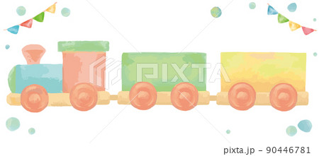 水彩イラスト、おもちゃの汽車。ベクターイラスト素材。 水彩イラスト、おもちゃの汽車。ベクターイラスト素材。 90446781