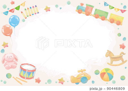 水彩イラスト、子供のおもちゃフレーム。ベクターイラスト素材。 水彩イラスト、子供のおもちゃフレーム。ベクターイラスト素材。 90446809