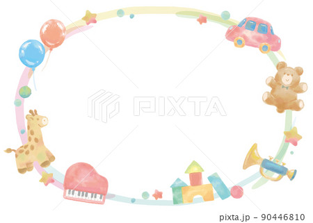 水彩イラスト、子供のおもちゃフレーム。ベクターイラスト素材。 90446810