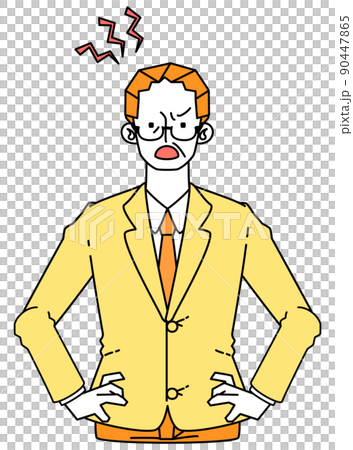 Illustration of a middle-aged man in a suit that gets angry 90447865