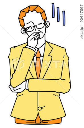 がっかり落ち込むスーツ姿の壮年の男性のイラスト 90447867