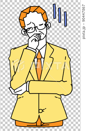 Illustration of a middle-aged man in a disappointed suit 90447867