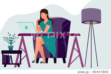 Business woman sitting at modern workplace. Office home concept. 90447869