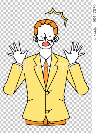 Illustration of a man in a suit wearing a surprised surprise 90447870