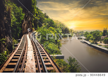 The Historical Death Railway Of World War 2 in River Kwai Kanachanaburi, country side of Thailand. 90448649