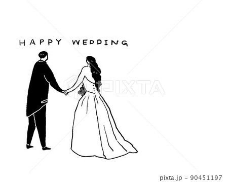 手をつないだ新郎新婦 ,結婚式、ウエディング、上文字あり（横、左配置） 90451197