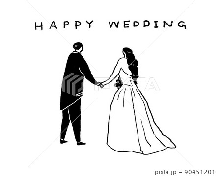 手をつないだ新郎新婦 ,結婚式、ウエディング、上文字あり（横、中央配置） 90451201