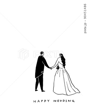 手をつないだ新郎新婦 ,結婚式、ウエディング、下文字あり（縦、右下配置） 90451486