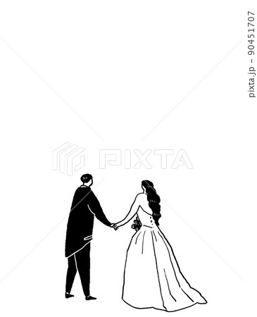 手をつないだ新郎新婦 ,結婚式、ウエディング、文字なし（縦、下中央配置） 90451707