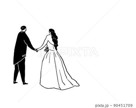 手をつないだ新郎新婦 ,結婚式、ウエディング、文字なし（横、左配置） 90451709
