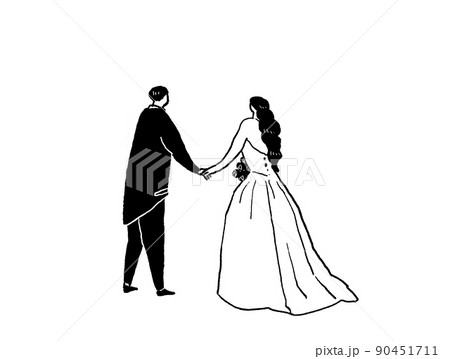 手をつないだ新郎新婦 ,結婚式、ウエディング、文字なし（横、中央配置） 90451711