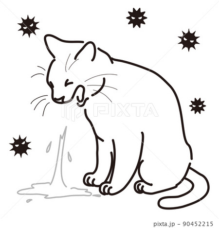 吐くネコのイラスト　着色無し 90452215