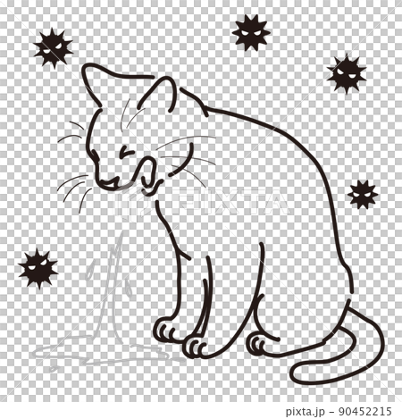 吐くネコのイラスト　着色無し 90452215