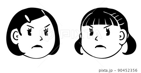 女の子が怒っている表情 向き合う顔アイコンのイラスト素材