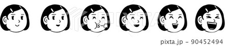 女の子の笑いの表情グラデーション5点セット・右向き 90452494