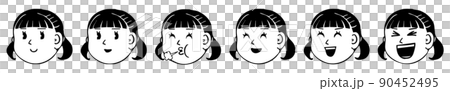 女の子の笑いの表情グラデーション5点セット・左向き 90452495