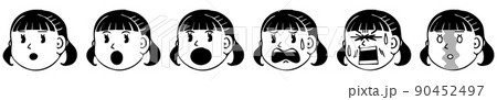 女の子の驚いた表情グラデーション5点セット・左向き 90452497