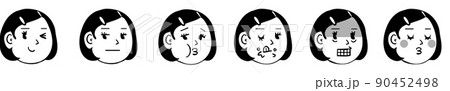 女の子の愉快な表情パターン5点セット・右向き 女の子の愉快な表情パターン5点セット・右向き 90452498
