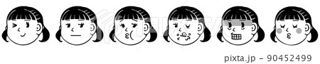 女の子の愉快な表情パターン5点セット・左向き 90452499