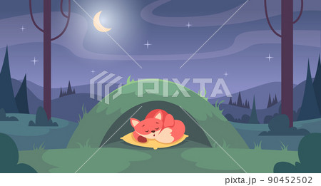 Sleeping animal. Wild characters relaxing napping on pillow exact vector cartoon background 90452502