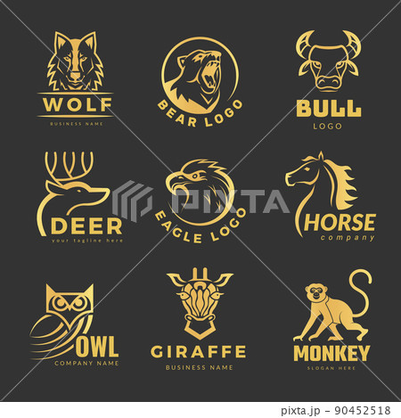 Animals logo. Business identity symbols with stylized pictures of different animals veterinary clinic pets love recent vector illustration with place for text Animals logo. Business identity symbols with stylized pictures of different animals veterinary clinic pets love recent vector illustration with place for text 90452518