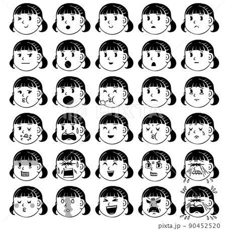 バリエーション全セット 女の子の豊かな表情30点 左向きのイラスト素材