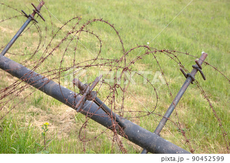 Barbed wire at an old bunker from WW2 Barbed wire at an old bunker from WW2 90452599