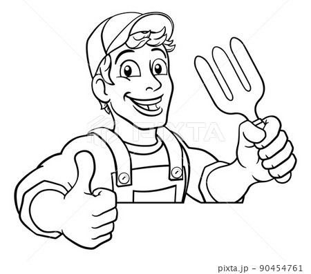 Gardener Garden Fork Tool Handyman Cartoon Man 90454761