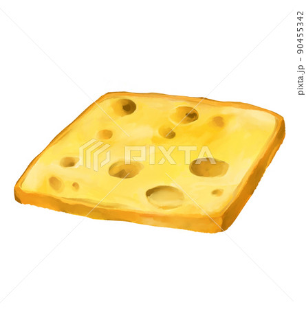 Cheese with holes butter slice watercolor illustration dairy product 90455342