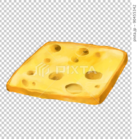 Cheese with holes butter slice watercolor illustration dairy product 90455342