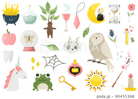 Big set of magical icons and items. Vector image 90455366